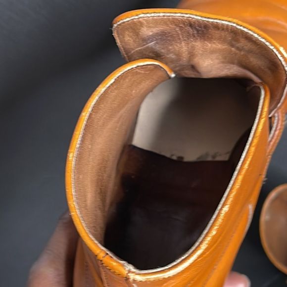 Men’s Vintage Slip on Cognac Orange Leather Boots - Picture 10 of 16